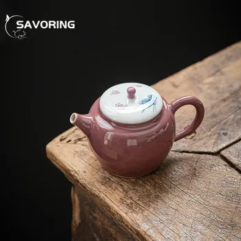 150 мл Расписанный вручную фарфоровый чайник с фиолетовой бабочкой, Креативный маленький горшочек с яблоками, бытовой чайник для приготовления чая с защитой от ожогов, Чайная посуда