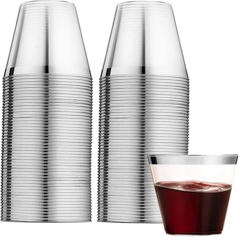 Пластиковые стаканчики в серебряной оправе, пластиковые стаканчики для напитков многоразового использования, вечерние бокалы для шампанского, коктейль Мартини
