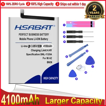 HSABAT 0 Цикл 4100 мАч BN36 Батарея для Xiaomi Mi A2 Mi A2 Mi 6X Mi6X Высококачественный Аккумулятор Для Замены Мобильного Телефона