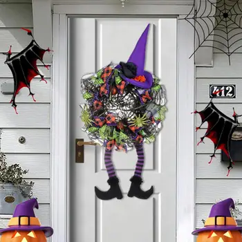 Праздничный Венок на Ножку Шляпы Ведьмы на Хэллоуин, Венок на Хэллоуин, Висящий На двери, Украшение Ужасающей Атмосферы, Декор для Счастливой вечеринки