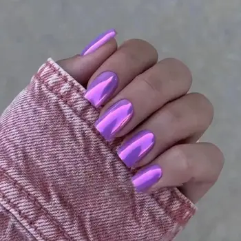 Длинные квадратные накладные ногти Новые французские накладные ногти Aurora Purple Love Heart Press на ногтях Женщины Девушки