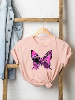 Женская модная повседневная одежда 90-х с милыми буквами-бабочками, футболка с коротким рукавом, Летняя футболка с графическим рисунком, Женская футболка с принтом