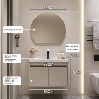 Шкаф для ванной комнаты в кремовом стиле, Керамический Цельный Умывальник, комбинация умывальника и раковины