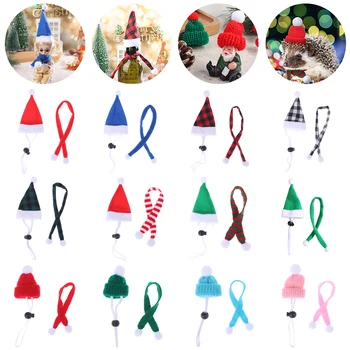 1 комплект головных уборов для мини-кукол, Рождественская шапочка, шарф для кукольного домика, Рождественская Новогодняя сцена, декор бутылки вина, маленькие шапочки для домашних животных, костюм