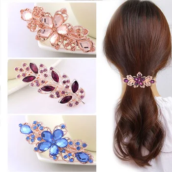 Большая корейская заколка для волос с кристаллами, весенний головной убор со стразами в виде конского хвоста, простой горизонтальный зажим в виде цветка