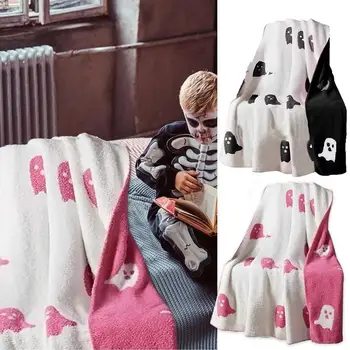 Одеяло с розовым привидением на Хэллоуин, Фланелевое двустороннее супер мягкое одеяло, Кавайное плюшевое милое покрывало, подходящее для спальни