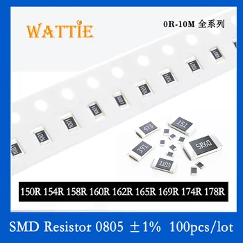 SMD резистор 0805 1% 150R 154R 158R 160R 162R 165R 169R 174R 178R 100 шт./лот микросхемные резисторы 1/8 Вт 2.0 мм * 1.2 мм