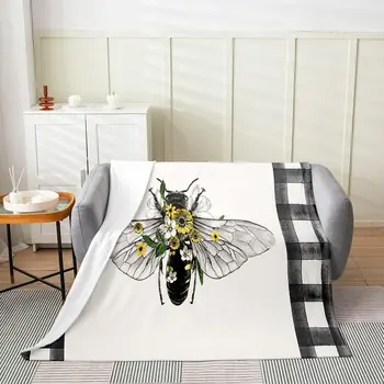 Флисовое покрывало из пчелиной фланели для дивана, детские диваны, милые пчелиные цветы, всесезонное покрывало для кровати, декоративное дикое животное в комнате
