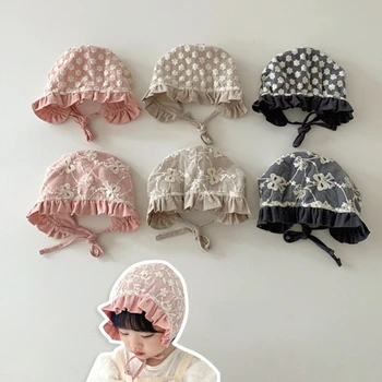 Кружевная вышивка, капор для маленьких девочек, летняя дышащая сетчатая детская шапочка для новорожденных Принцесс, Регулируемые шапочки-бини 아기모자