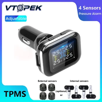 Система Контроля Давления в шинах Vtopek TPMS 4 Датчика Автоматического Давления В Шинах Прикуриватель pneus Автомобильная Охранная Сигнализация