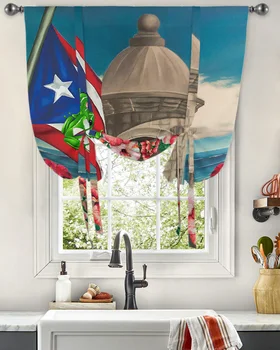 Флаг Пуэрто-Рико, цветок гибискуса, оконная занавеска для гостиной, домашний декор, жалюзи, шторы для кухни, короткие занавески на завязках