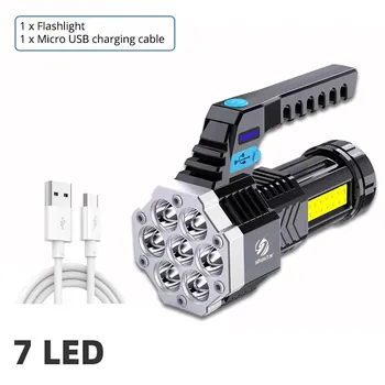 Супер яркий USB-перезаряжаемый фонарь для кемпинга 7LED с подсветкой COB Side Light, легкое наружное освещение, Материал ABS
