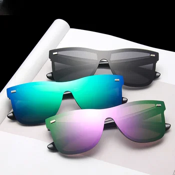 Новые модные солнцезащитные очки One piece Тренд Индивидуальность Защита очков Светоотражающие Бескаркасные солнцезащитные очки UV400