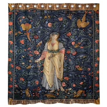 Эстетика Уильяма Морриса Средневековое искусство Цветочный тотем с девушкой в центре и Окружающая занавеска для душа для декора ванной комнаты