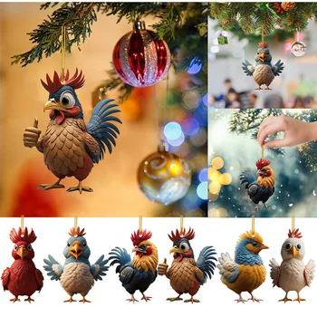 Рождественские украшения, милые животные, курица, петух, подвеска на Рождественскую елку, Акриловая подвеска для украшения ключей от автомобиля на Рождественскую елку