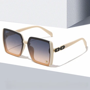 Винтажные квадратные Солнцезащитные очки для женщин, новейшие оттенки буквы H, Высококачественные солнцезащитные очки с градиентом в стиле панк без оправы, Унисекс UV400
